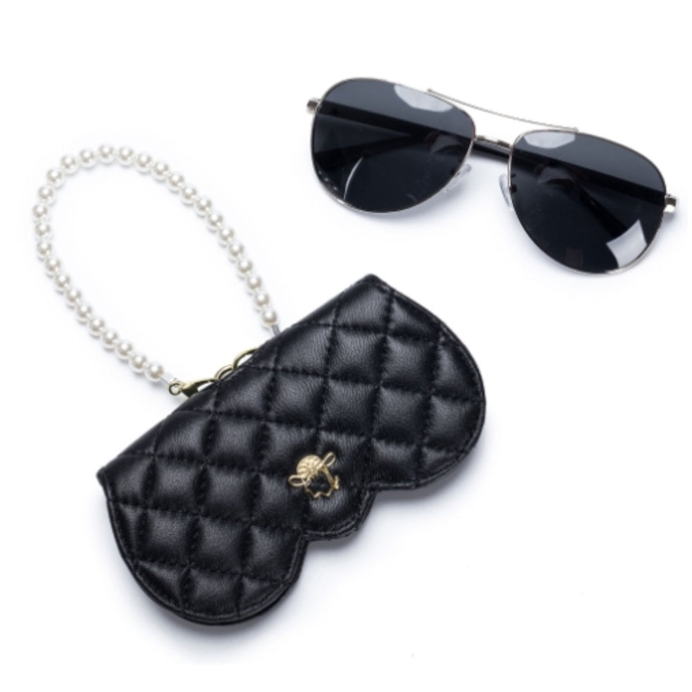 Pearl Wristlet Quilted Genuine Leather Eyewear Case