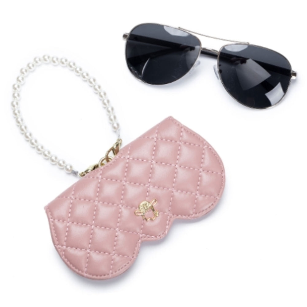 Pearl Wristlet Quilted Genuine Leather Eyewear Case